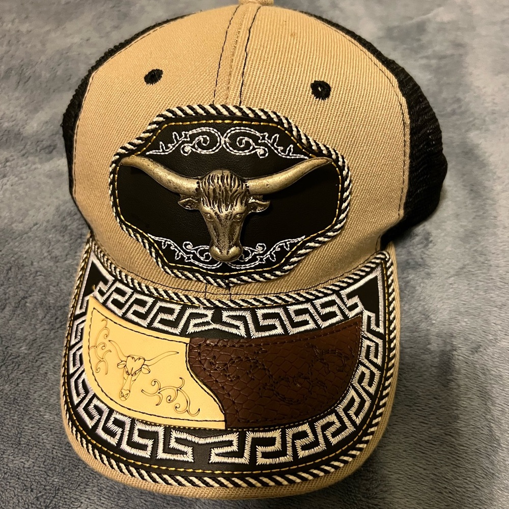 Tan and Black Bull Skull Cap